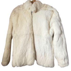 Vintage 80s Genuine Rabbit Fur Jacket Sz M Ivory